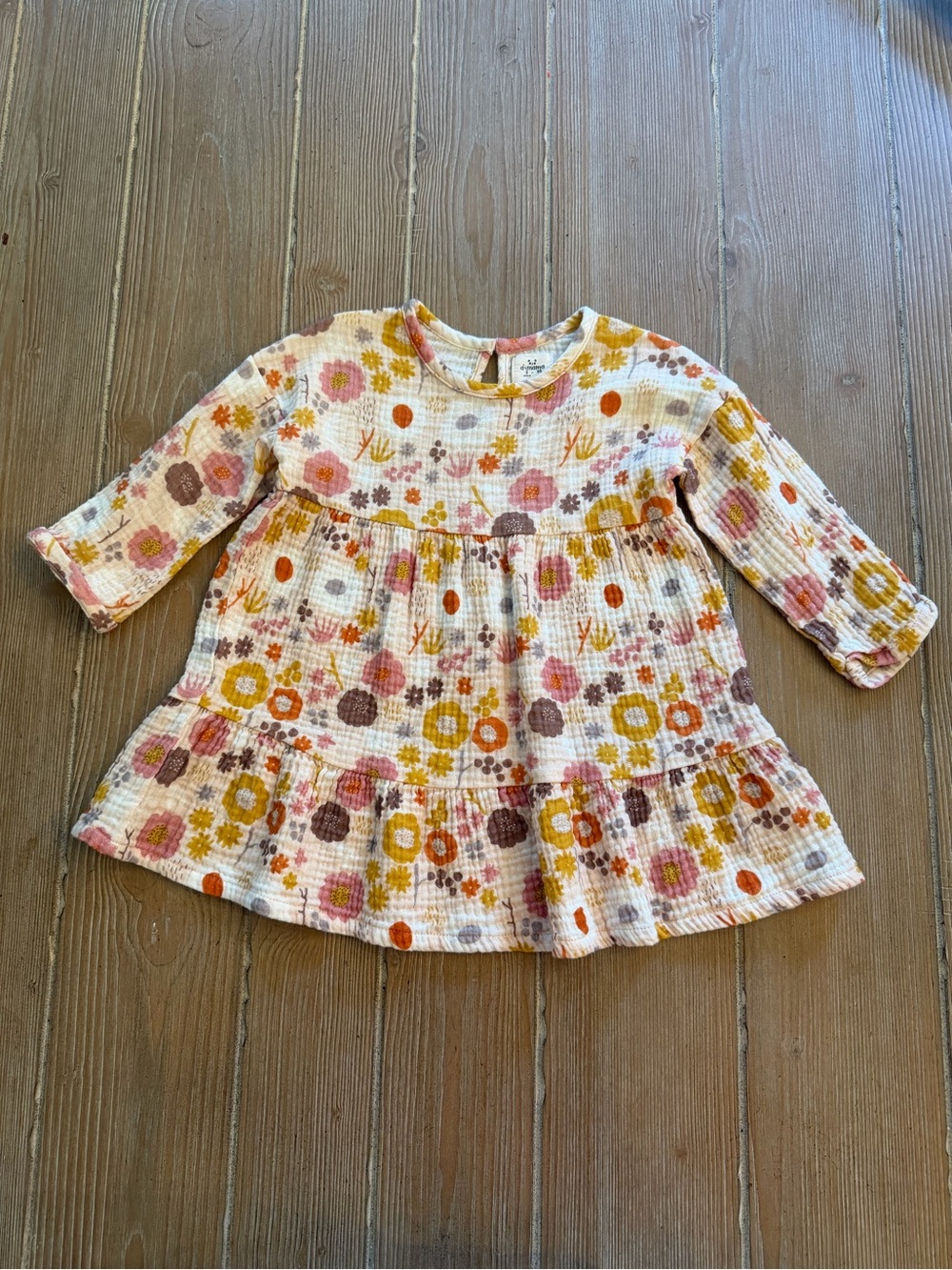 Aimama Kids Floral Cotton Tiered Dress - Pink & Mustard